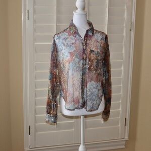 Pilcro Shrunken Sheer Sequin Blouse